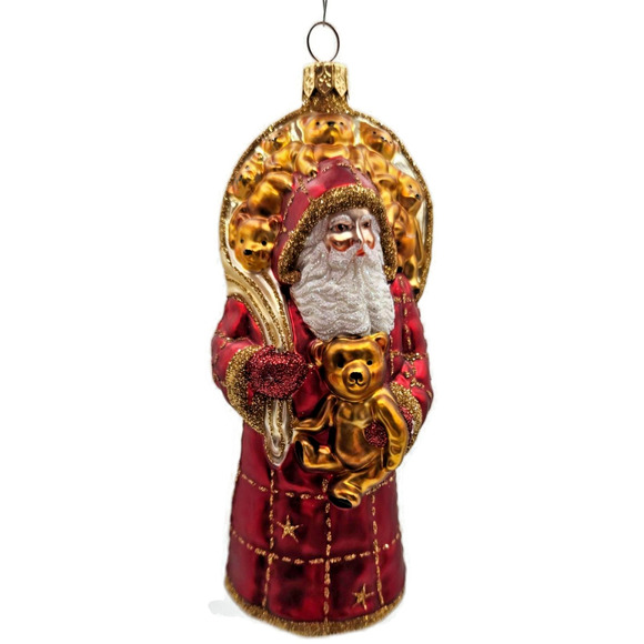 Patricia Breen Roosevelt Santa Red Glittered Stars Teddy Bear Christmas Ornament - Picture 1 of 11